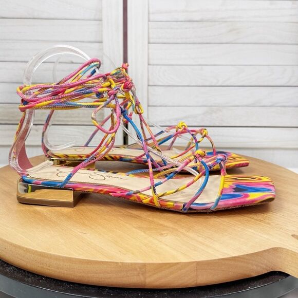 Jessica Simpson Chasca Ankle Tie Lace Up Gladiator Sandals Multicolor 8 - Picture 3 of 12